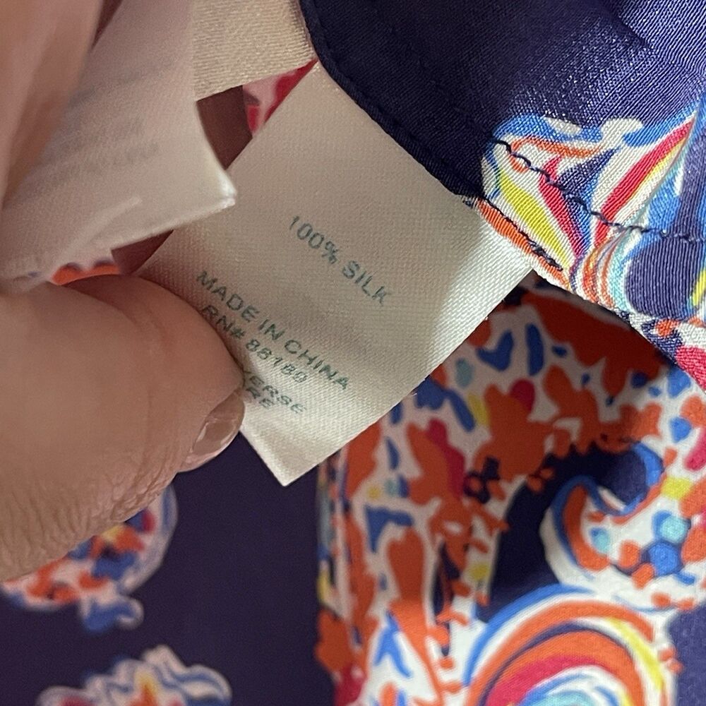 Lilly Pulitzer 100% Silk Elsa Popover Top Peasant Paisley Boxy Fit Women’s Sz S - Picture 5 of 6